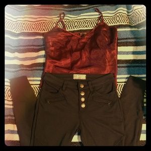 Free People high waisted black moto pants!